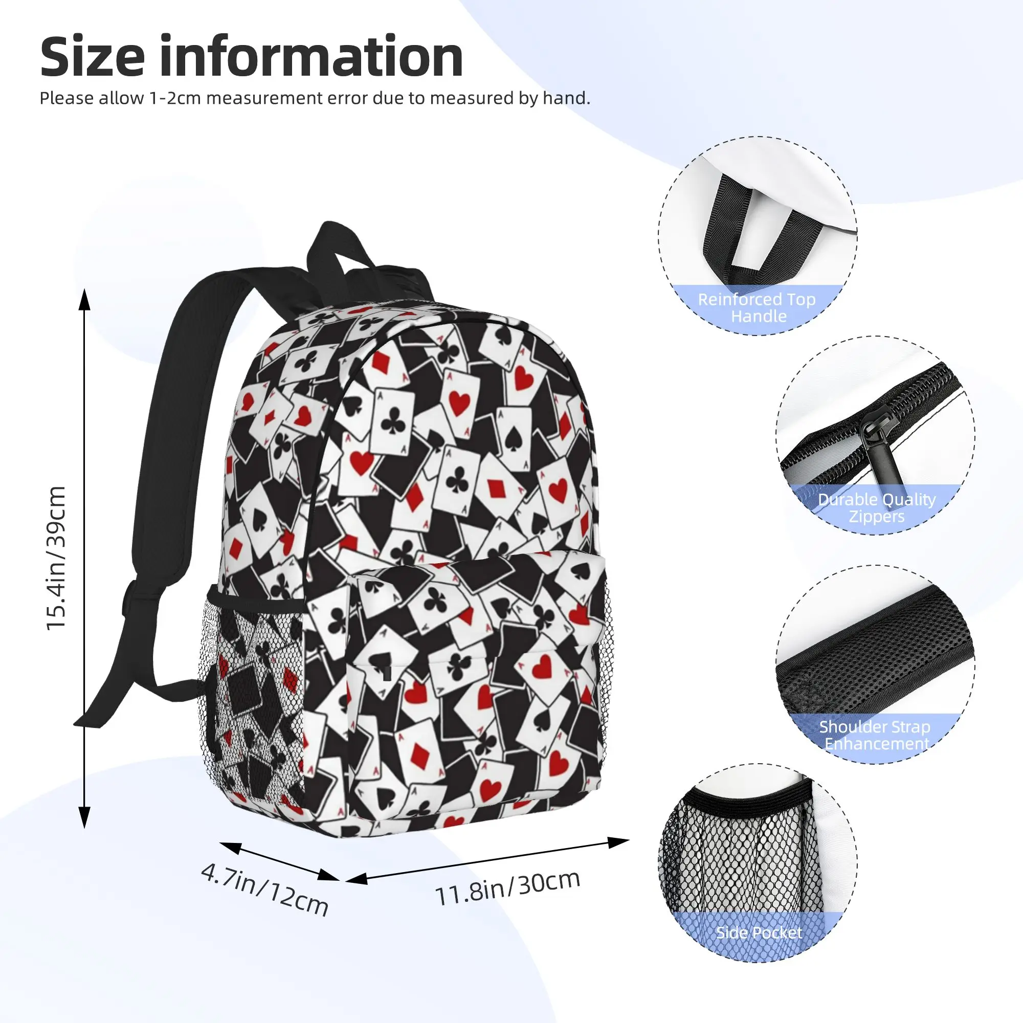 Playing Cards Poker Print Backpack Hot Sale Daypack Large Capacity Boys Girls BookBag Shoulder Bags for Men Women School Bag