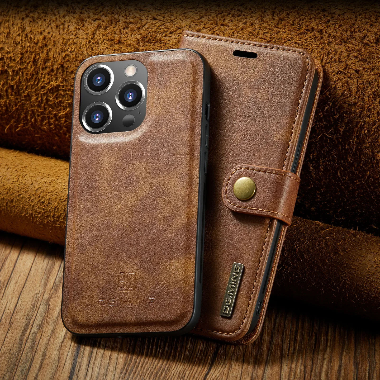 Odłączane, magnetyczne etui na telefon z elementami z ekoskóry do iPhone 18 Pro Max, 17 Air, 16, 15, 12, 13, 14 Plus, SE 2022 – etui z funkcją portfela i przegródką na karty. — zdjęcie produktu 5