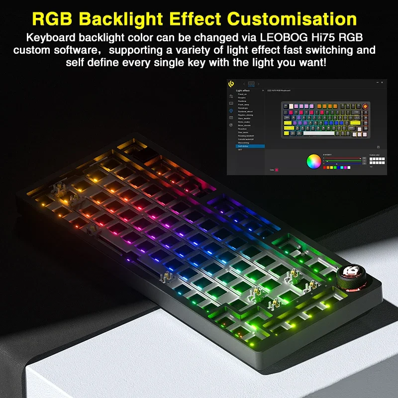 Leobot-Barebone Kit Teclado Mecânico, Wirled Hot Swappable, Custom, RGB Backlit, Junta Estrutura, Teclado PC Gamer, Hi75