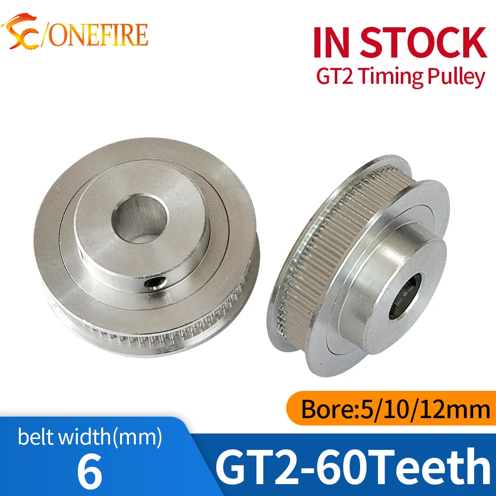 100PCS/LOT 3D printer pulley GT2 60teeth bore 5mm 8mm 10mm 12mm 2GT 60 teeth timing pulley fit for GT2 belt width 6mm