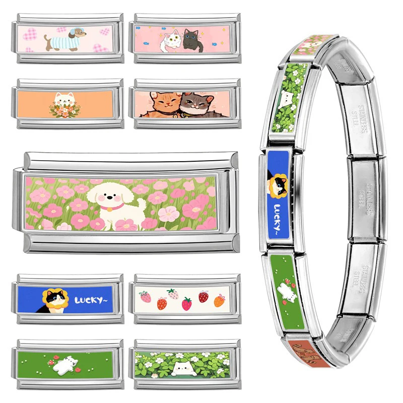 موضة جديدة جميلة الكرتون الحيوانات الأليفة القطط الكلاب الإيطالية وصلات سحرية طويلة صالح 9 مللي متر سوار الفولاذ المقاوم للصدأ النساء الرجال DIY بها بنفسك صنع المجوهرات #2