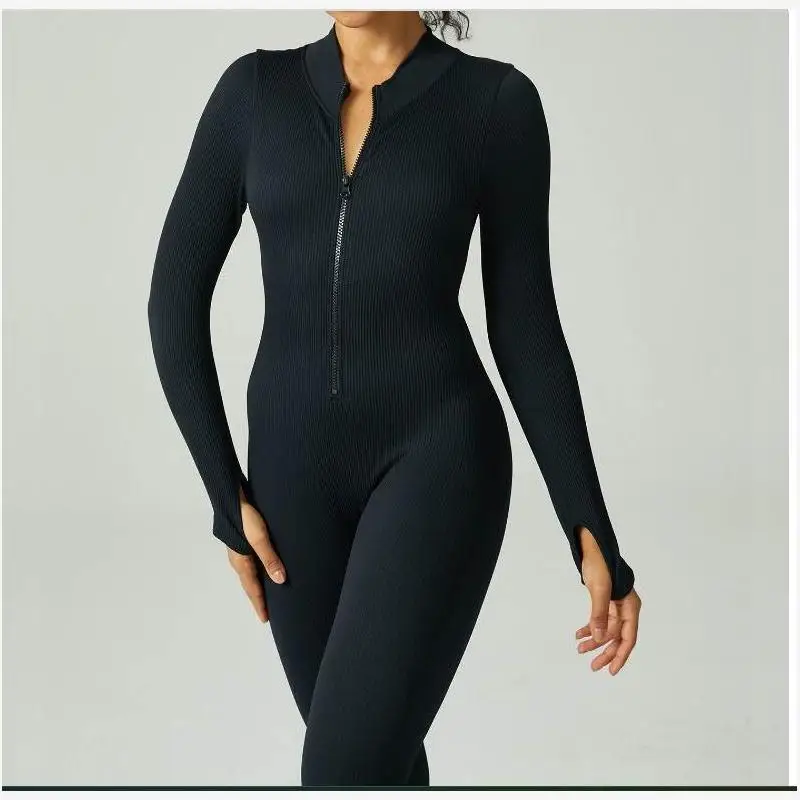 

Длинные брюки с высокой талией, костюм для йоги, женское боди для фитнеса, плотный дизайн на молнии с длинными рукавами, спортивная одежда для йоги и тренажерного зала