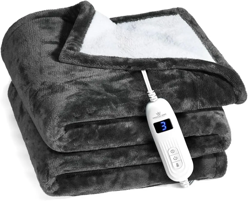 

Machine Washable Electric Heated Blanket, Fast Heating with 10 Settings & Auto Shut-Off, Soft Comfortable Throw (Gray, 50x60)