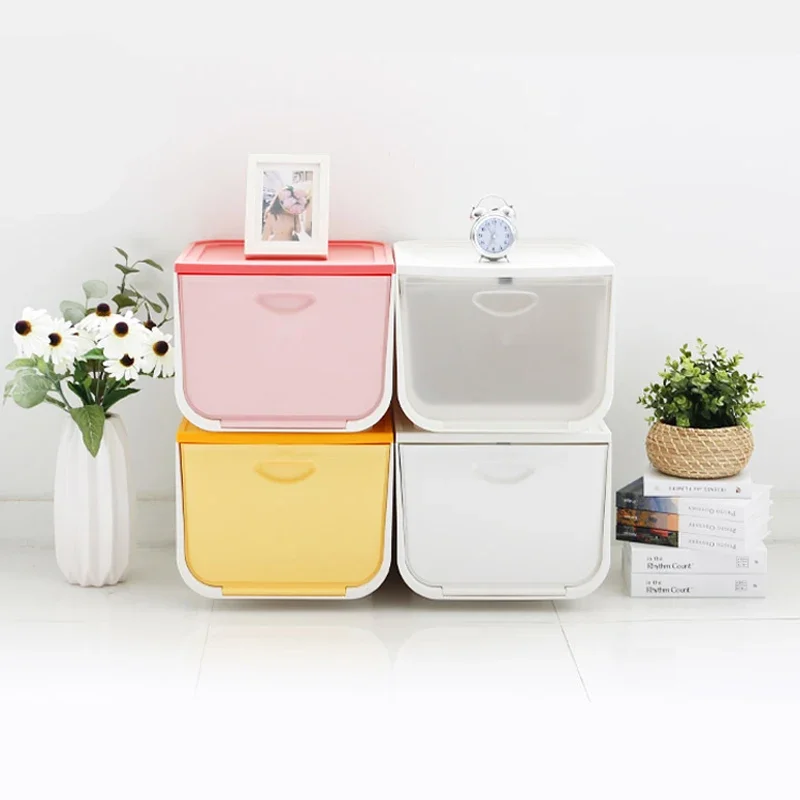 

Hippo Opening Foldable Organizer: Stackable Kids Toy Container, Dustproof Lid Storage, Multi-Purpose Plastic Cabinet