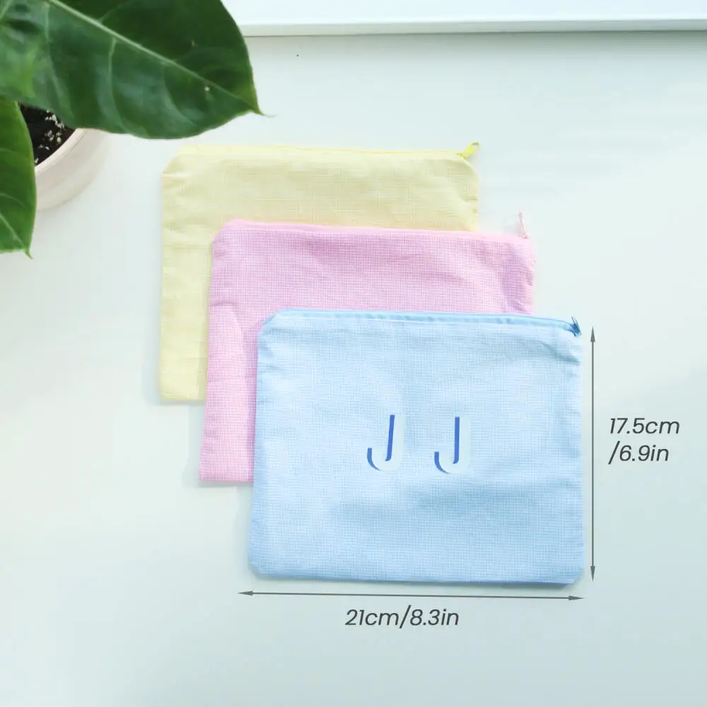 Personalized 2 Letter Initial Makeup Bag Soft Grid Fabric Zipper Cosmetic Pouch Custom Monogram Travel Storage Bag