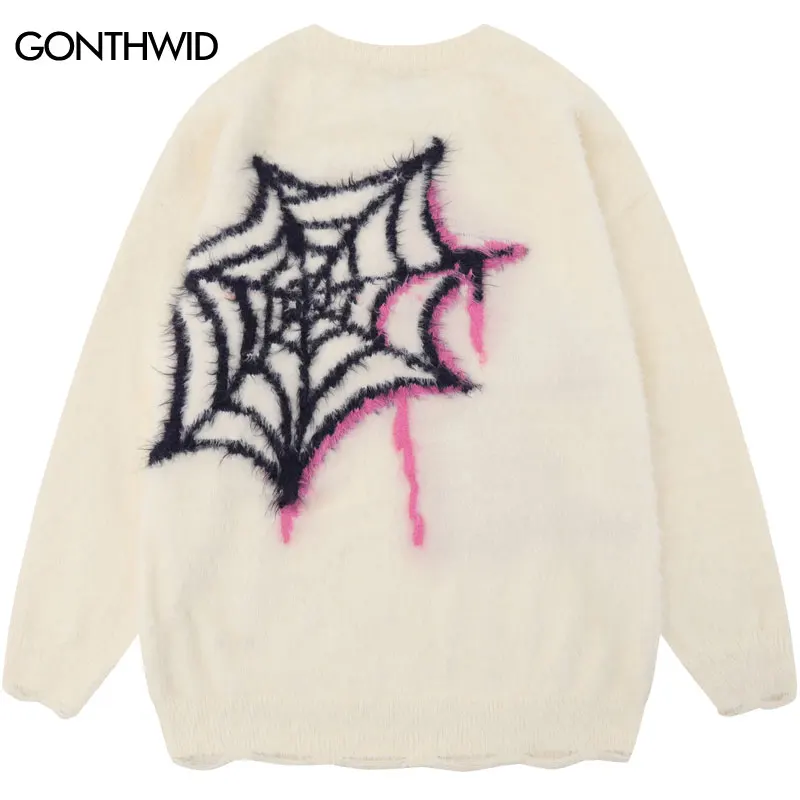 Star Spider Sweater Goth Punk Harajuku Hip Hop Streetwear Sweaters Men 2024 Fall Winter Oversized Knitted Jumper Pullover Black