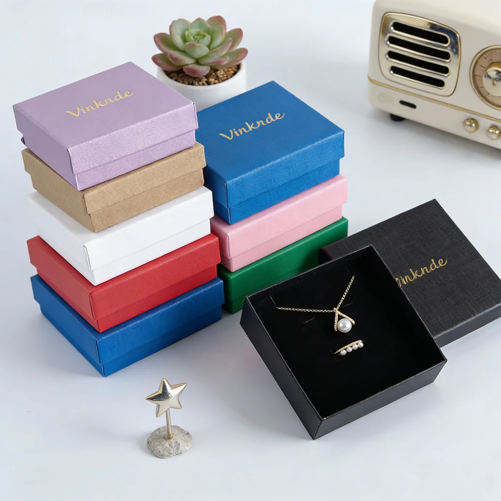 

24pcs Luxury Custom Logo Kraft Paper Jewelry Boxes Travel Organizer Bracelet Earrings Necklace Gift Packaging Box Wedding Favors