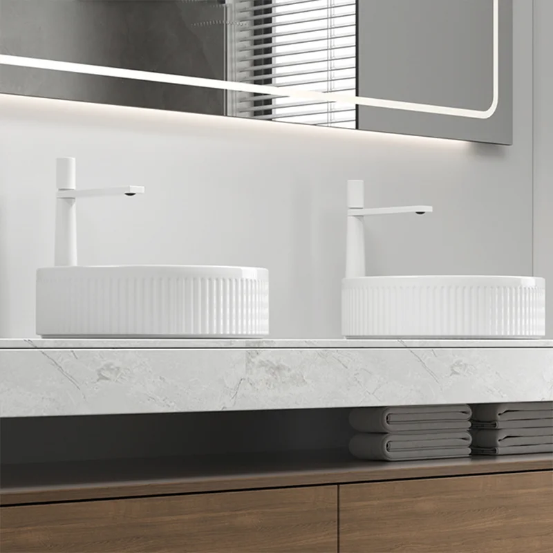 

Elegant Ceramic Vessel Sink, Round Ceramic Wash Basin with Straight Lines Design - Ideal for Modern Bathroom Fixtures, Suitable for Dressing Rooms, Vanities, Bathrooms