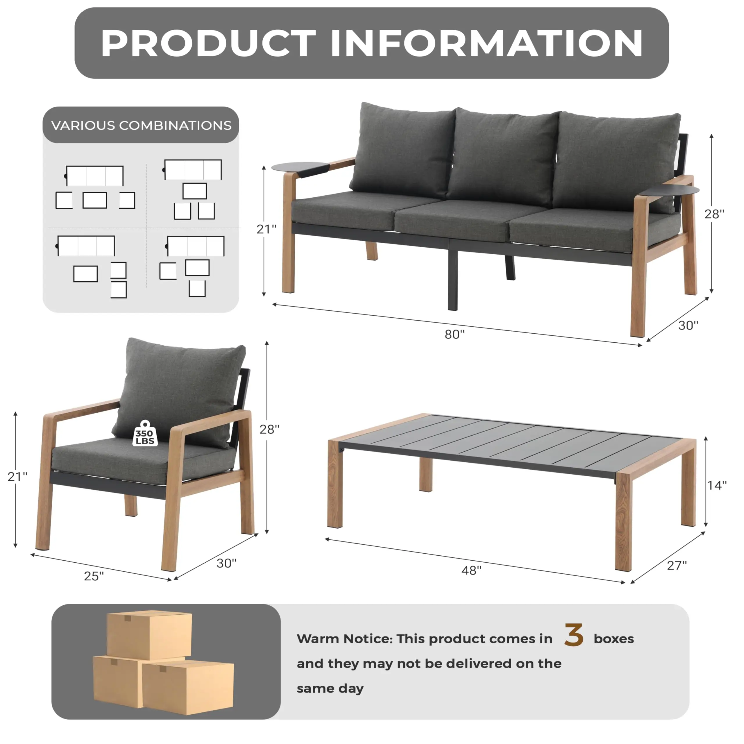 Modern and durable outdoor combination sofa 4 pieces all-weather garden courtyard furniture set