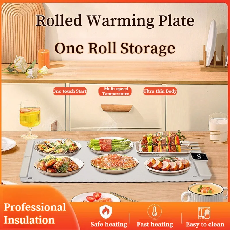 

Table Heat Pad Foldable Flexible Silicone Heated Food Plate, Insulated Warmer Mat for Home Use, Constant Temperature Dining