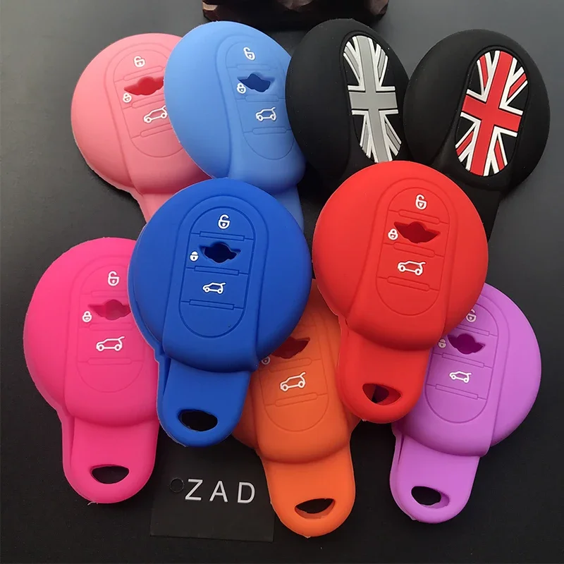 ZAD Silicone car Key cover Case fob set cup Bag Fit for BMW MINI Cooper 2014 2015 f55 f56 3button key