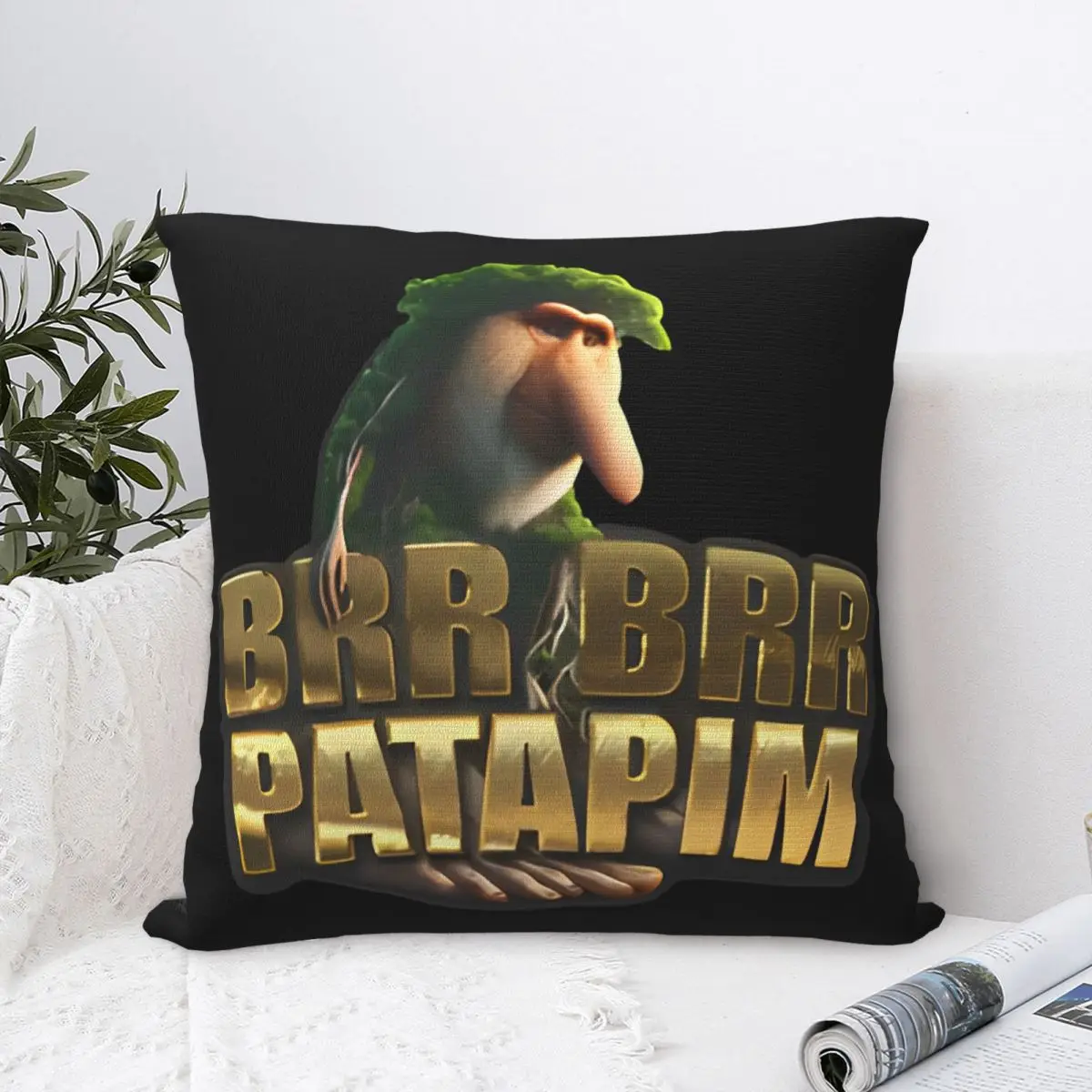 Brr Brr Patapim Brainrot Throw Pillow Cover Polyester Cushions for Sofa Italian Meme Casual Cushion Covers