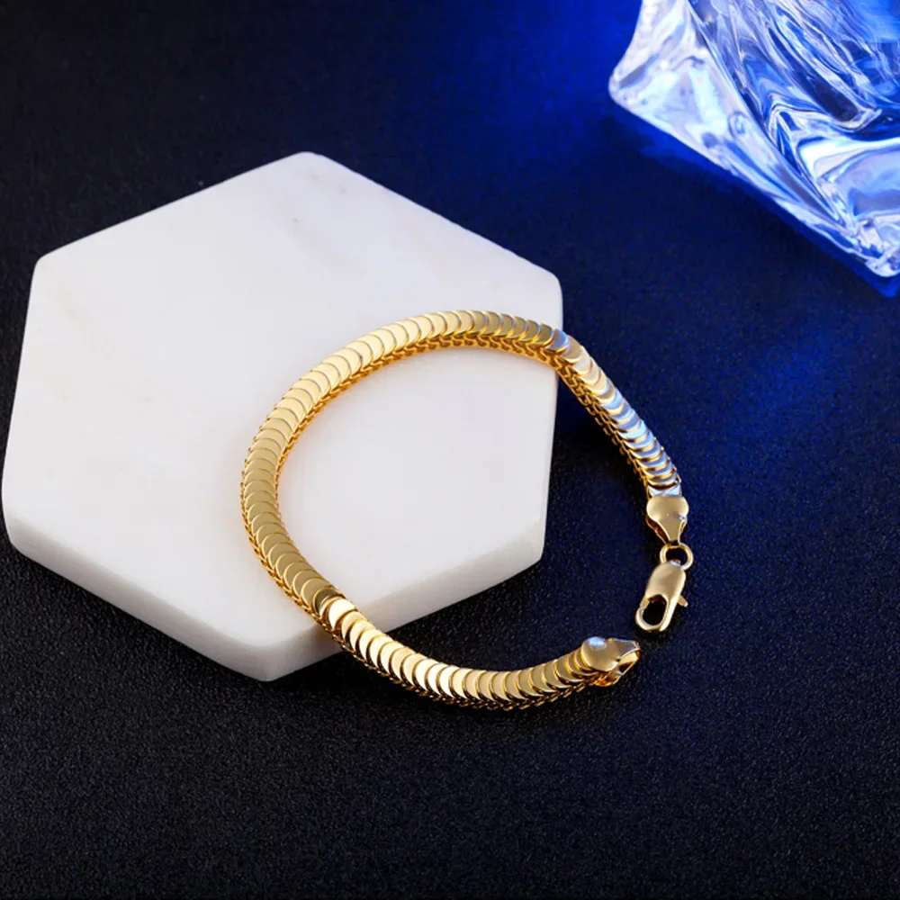 VivoGold Luxury 24K 9999 Pure Gold real gold Men's and Women's Snake Bone Scale Bracelet Necklace