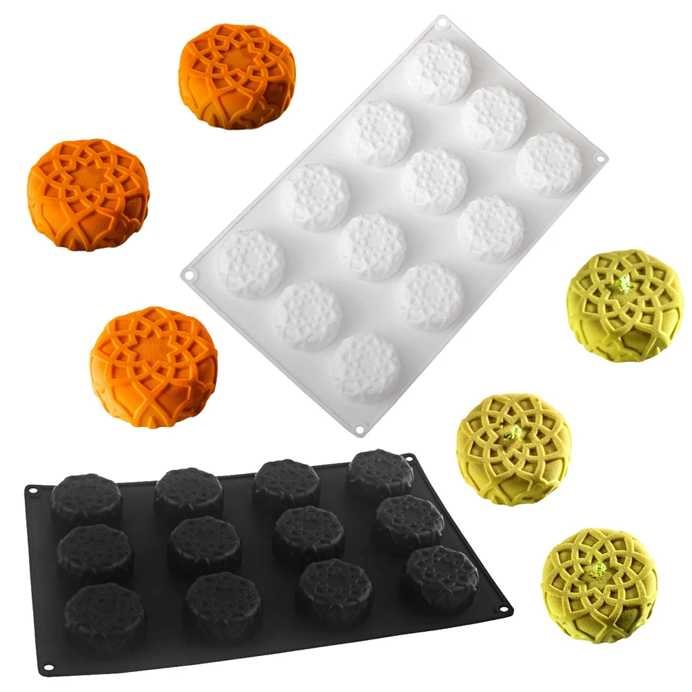 12 cavidades dahab mousse sobremesa molde de silicone redondo mini bolo molde de chocolate chá da tarde sobremesa molde de cozimento