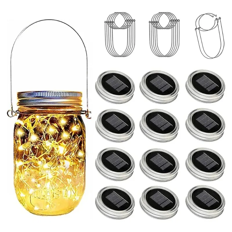Solar Mason Jar Lights 30 LED Waterproof Fairy String Lights Firefly Jar Lids with Hangers for Outdoor Yard Garden Patio Decor