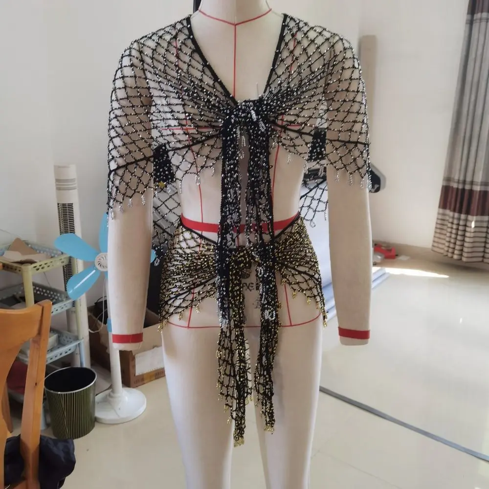 Chic Handmade Crochet Triangle Scarf Women Hollow Fish Scale Wrap Elegant Evening Cape Beach Sunscreen Fashion Accessory