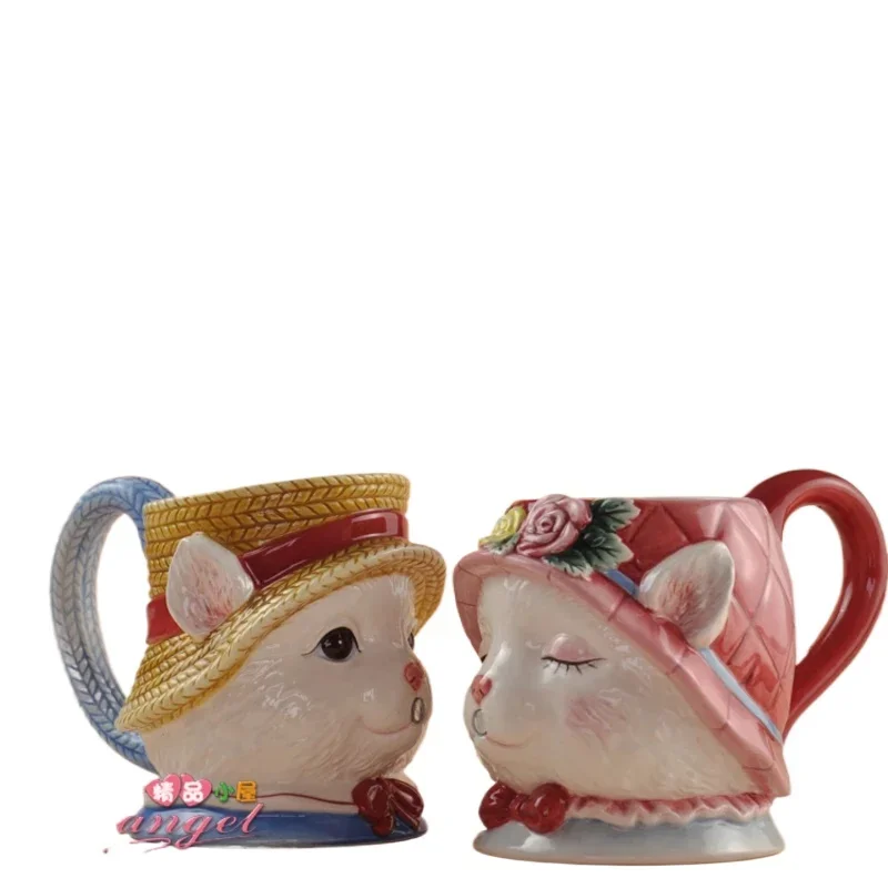 

Керамические кофейные чашки, креативный свадебный подарочный набор, набор кружек для пары, мужской и женский чайник с котом, коллекция кружки для пары Feline