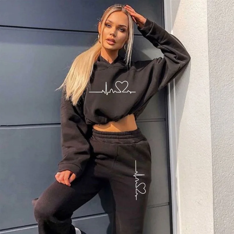 Drawstring Retract Your Waist Short Top Women\'s Tracksuit Hooded Two Piece Set for Women Casual Daily Dressing Hot Sales Jogging