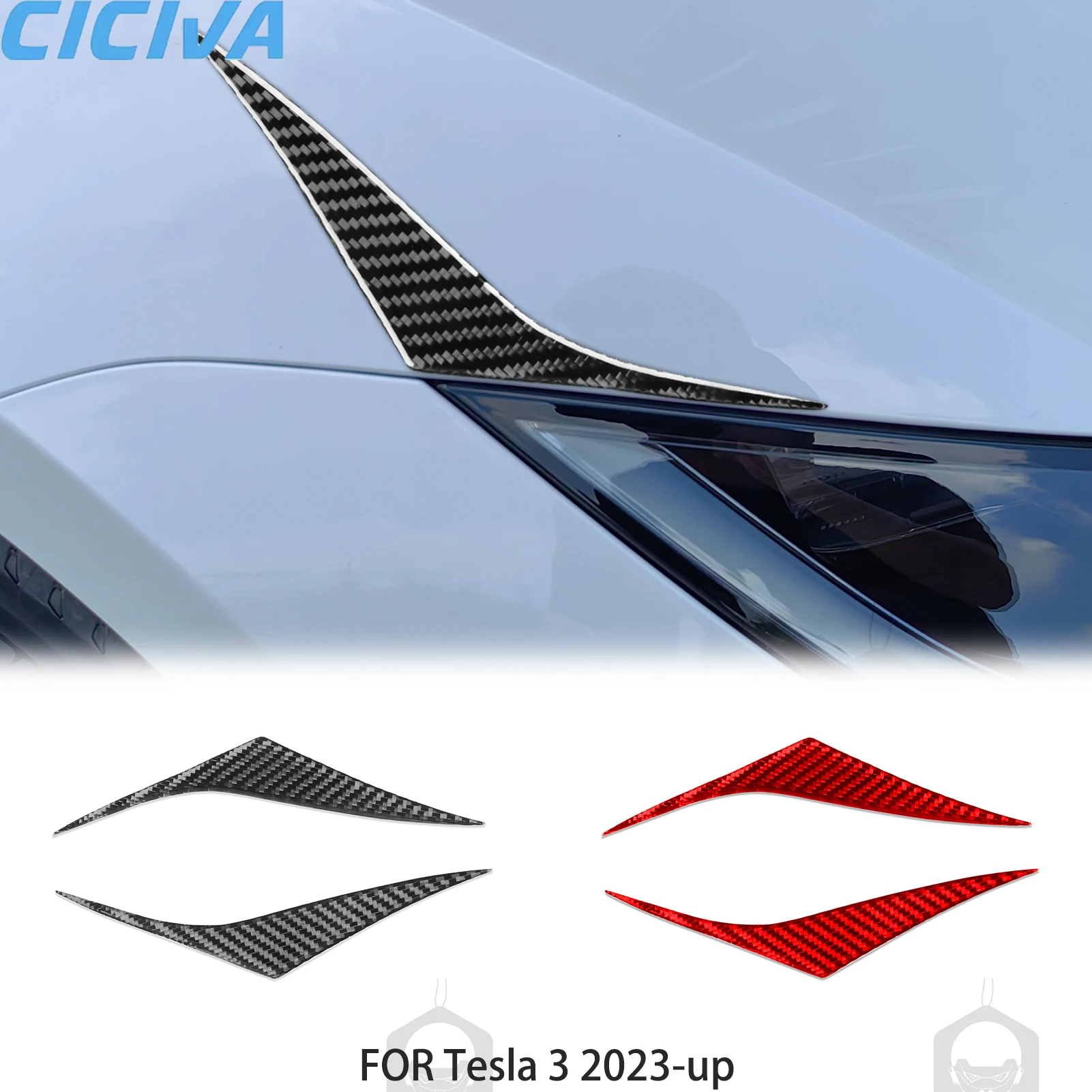 

For Tesla 3 2023-up Eyebrow front corner Decorative Real Carbon Fiber Stickers Car External Accessories