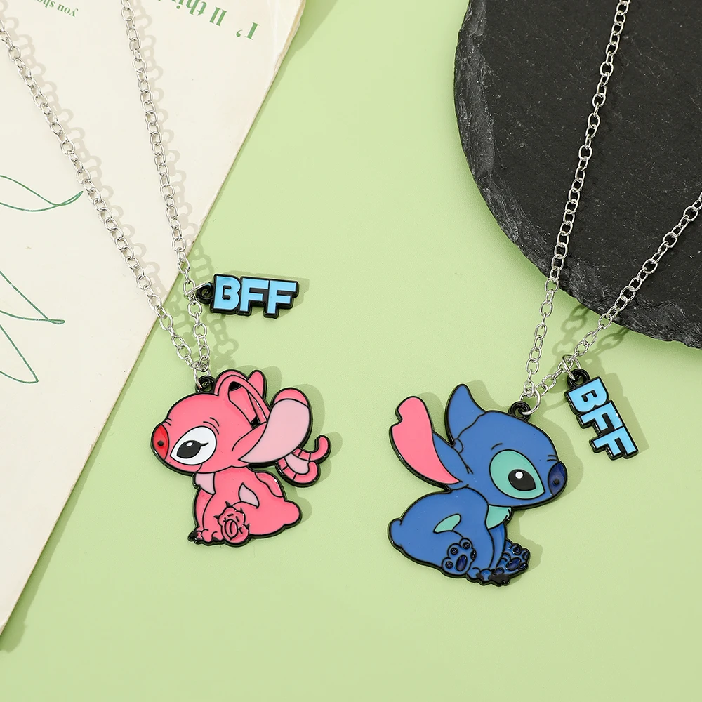 1pair Disney Lilo & Stitch Necklace Cute Cartoon Figure Stitch Angel BFF Neck Chain Best Friendship Necklace Jewelry Accessories