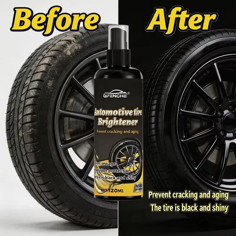 Car Tire Shine Brightener Spray, 120ml Restore Tire Black & Shiny, Anti-aging & Sewage Penetration Protection