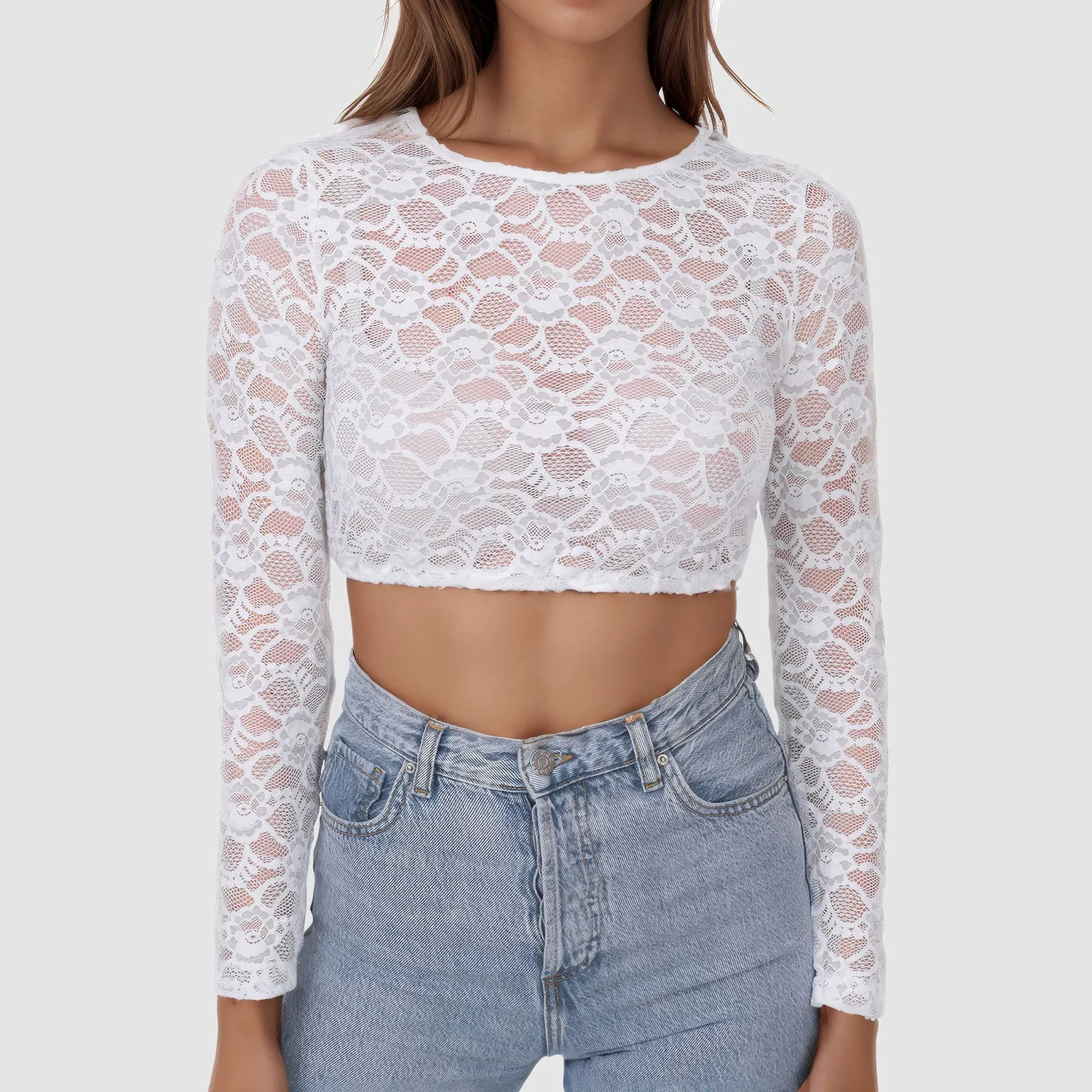 Chic Women Long Sleeve T-shirt Classic Vintage German Oktoberfest Floral Lace Sheer Crop Tops Sexy See Through Cosplay Costume