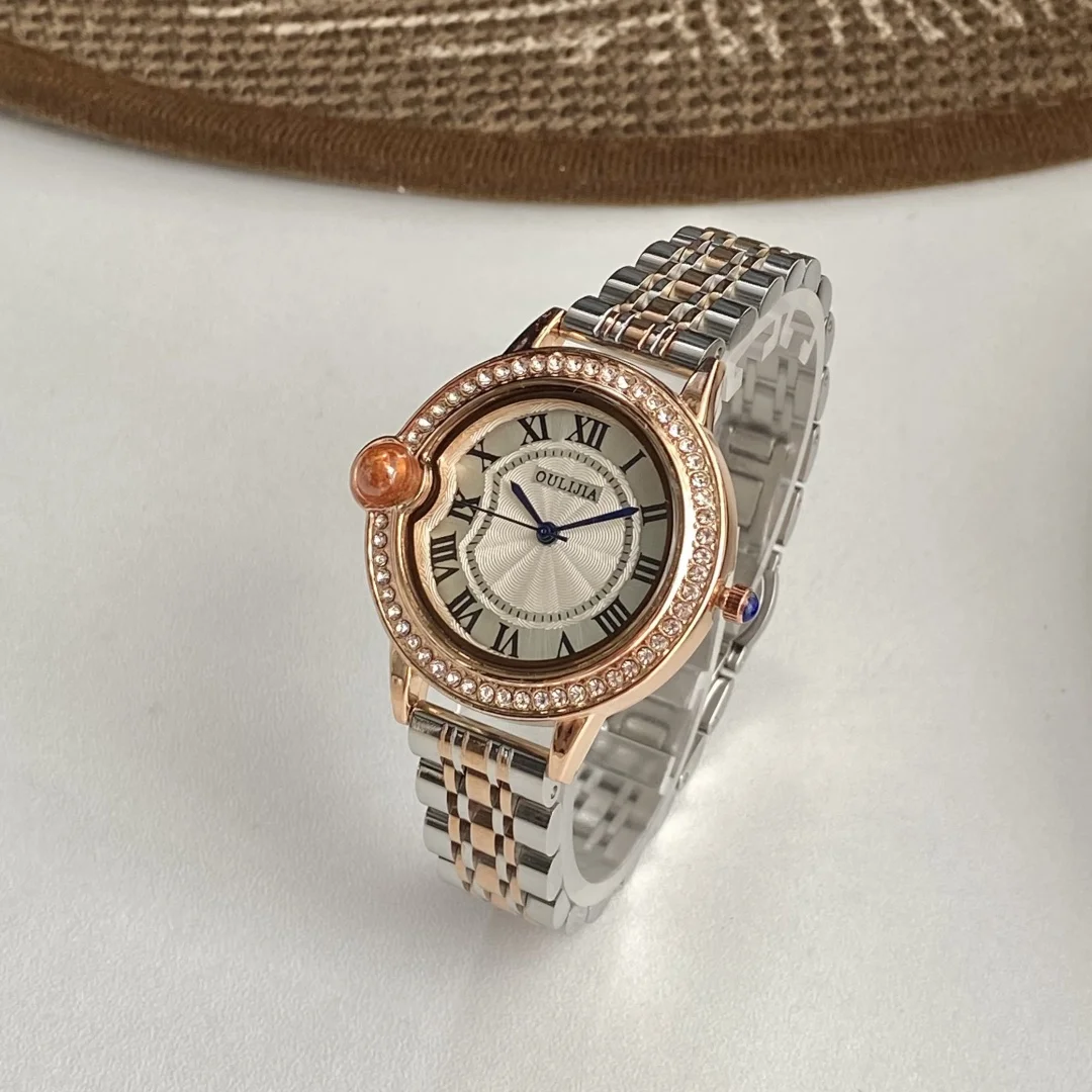 Relojes de marca de lujo para Mujer, Reloj de pulsera de oro rosa, Reloj con esfera romana, relojes de cuarzo de acero inoxidable para Mujer, Reloj para Mujer