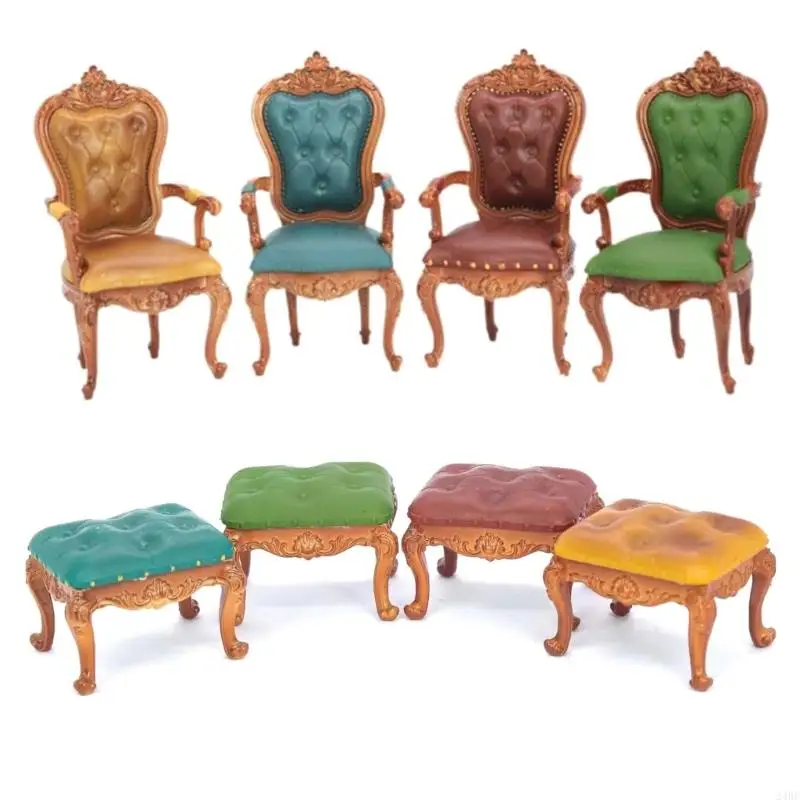 

24BE Miniatures Vintage Chair Model Doll House Display Chair Garden Furniture