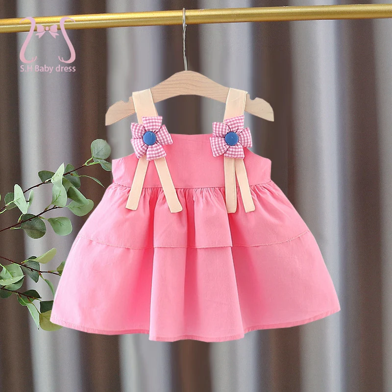 

Solid Color Flowers Baby Girl Clothes Summer Sweet Beach Newborn Birthday Party Princess Toddler Dress Children's Clothing