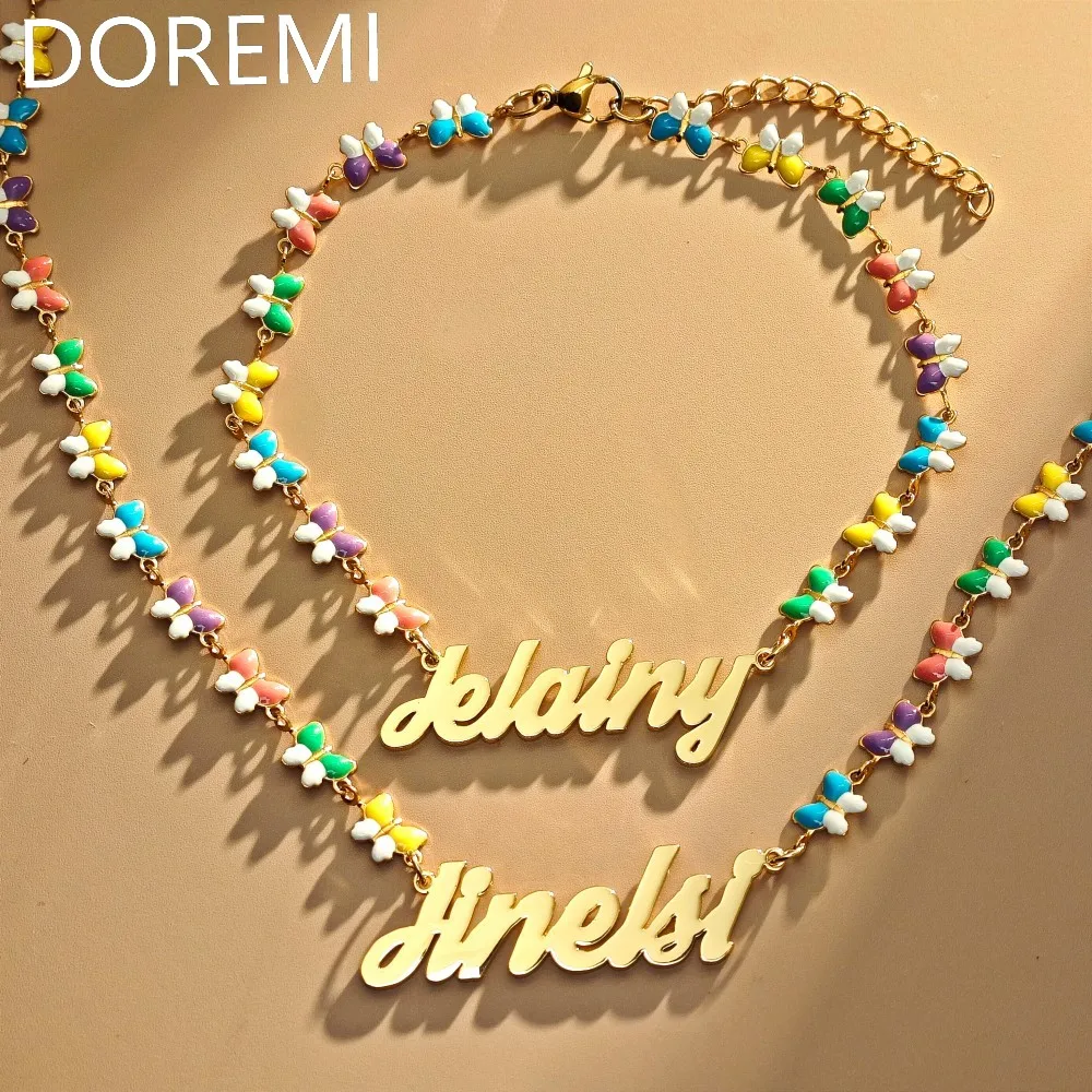 

DOREMI Colorful Butterfly Chains Custom Letters Gift Jewelry Set Personalized Name Kids Cute Necklace Bracelet Set