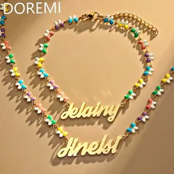 DOREMI Colorful Butterfly Chains Custom Letters Gift Jewelry Set Personalized Name Kids Cute Necklace Bracelet Set