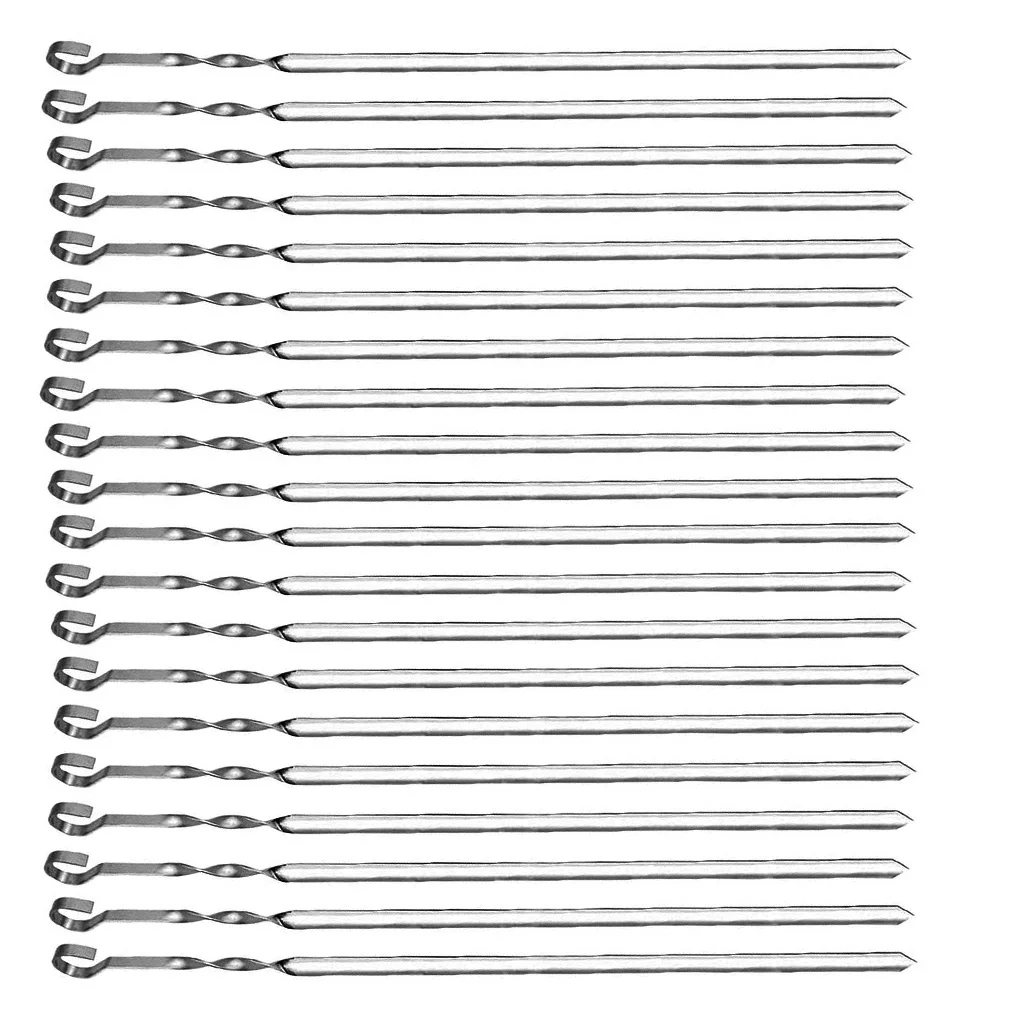 20pcs Stainless Steel Grill Stick Reusable Barbecue Skewer Long BBQ Needle Washable Outdoor Skewer