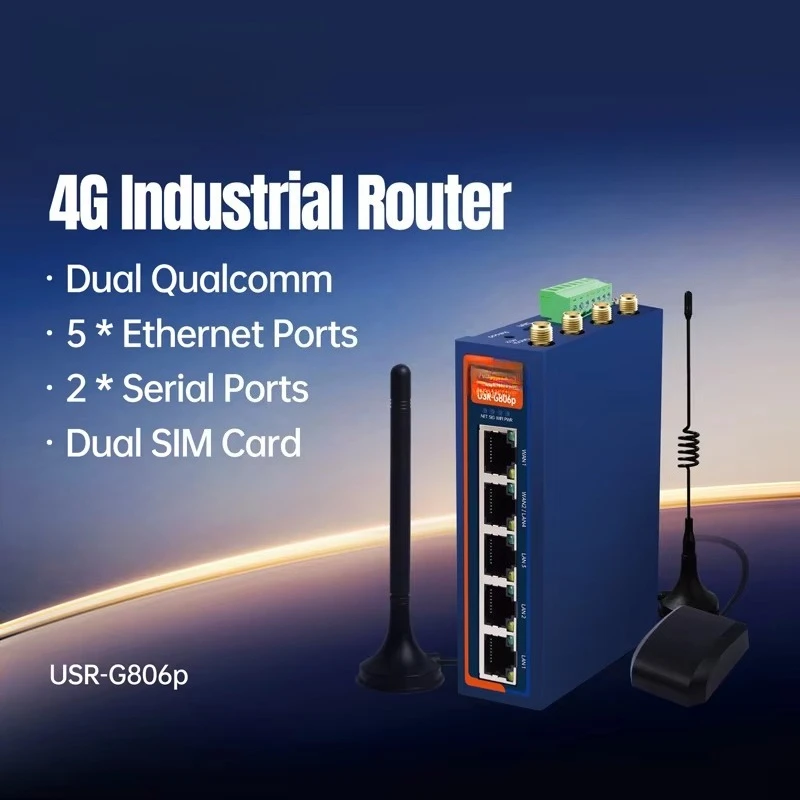 Dual Qualcomm Industrial Cellular Router 5*Ethernet+RS232+RS485 4G LTE Router Sim Card Modem WiFi Router USR-G806p