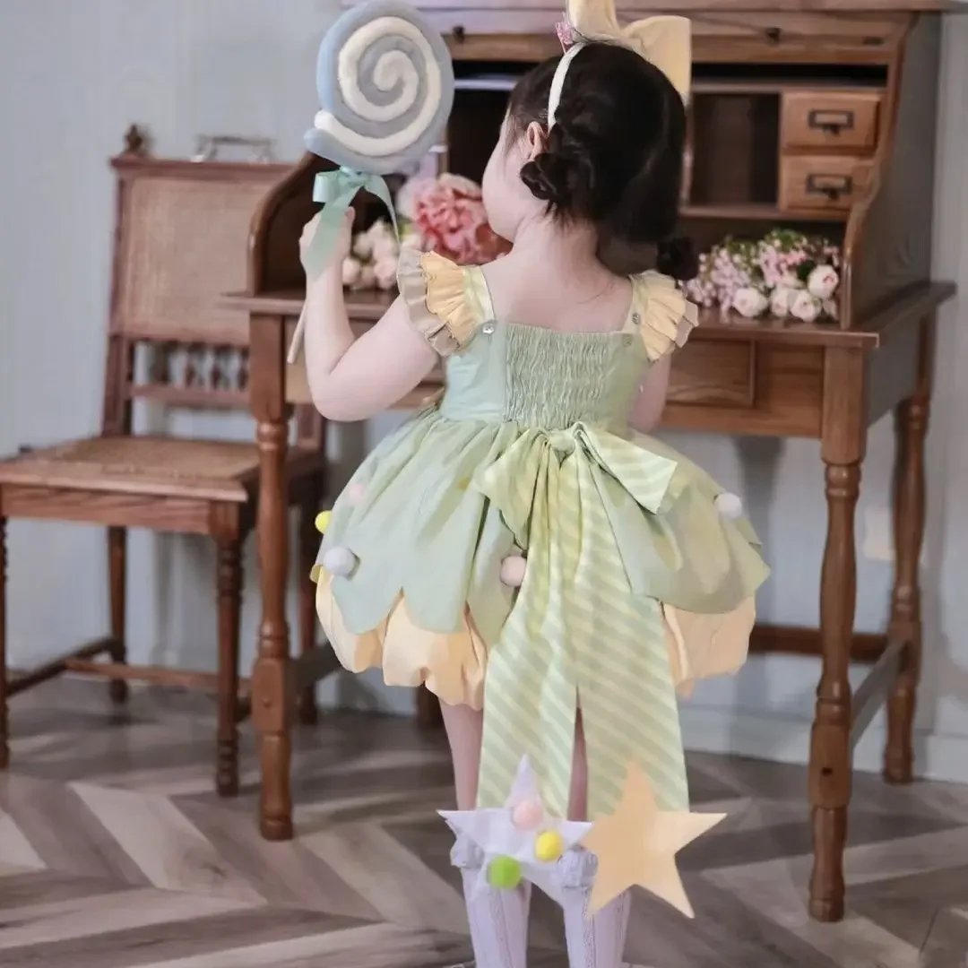 Summer New Spanish Lolita Dress Sets for Little Girls Kids Cartoon Animal Printed Suspender Kids Ball Gowns Children's Clothing