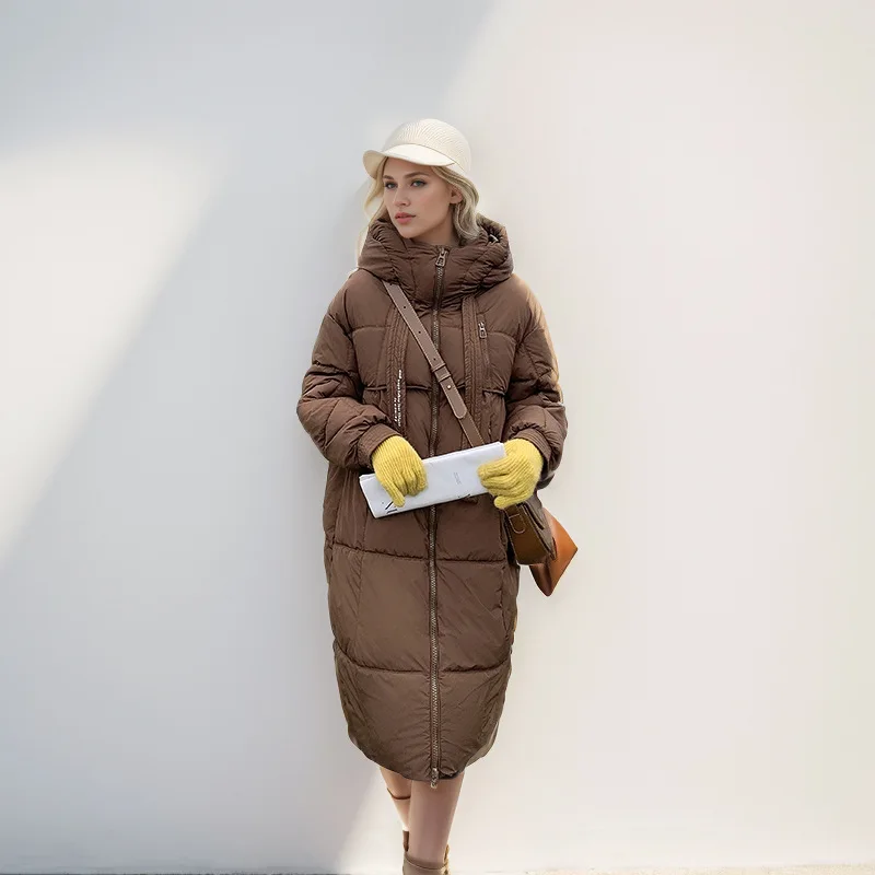 

Женская длинная пуховая куртка на хлопковой подкладке, элитное модное свободное толстое теплое пальто, элегантная верхняя одежда для повседневных мероприятий