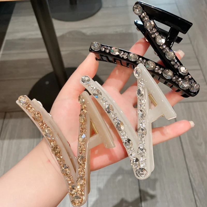 

Korean Acrylic Rhinestone Z-shaped Hair Clip Headband Sweet Back Head Shark Clip Large Capacity Hair Accessory