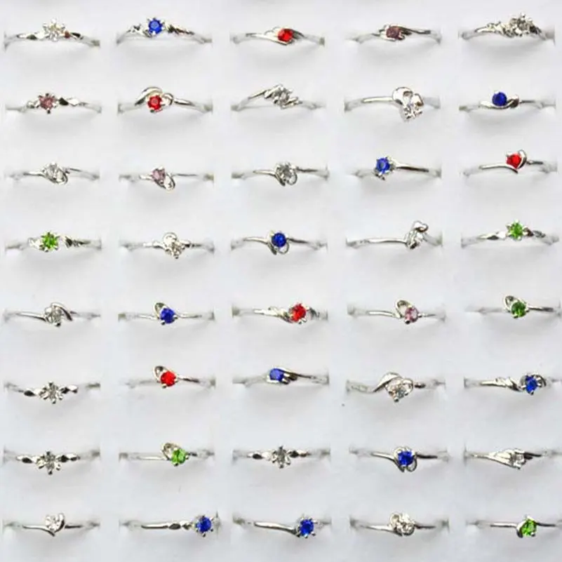 10pcs/Lot Vintage Shiny Crystal Rhinestone Silver Plated Rings For Women Mix Style Fashion Wedding Jewelry Party Gifts