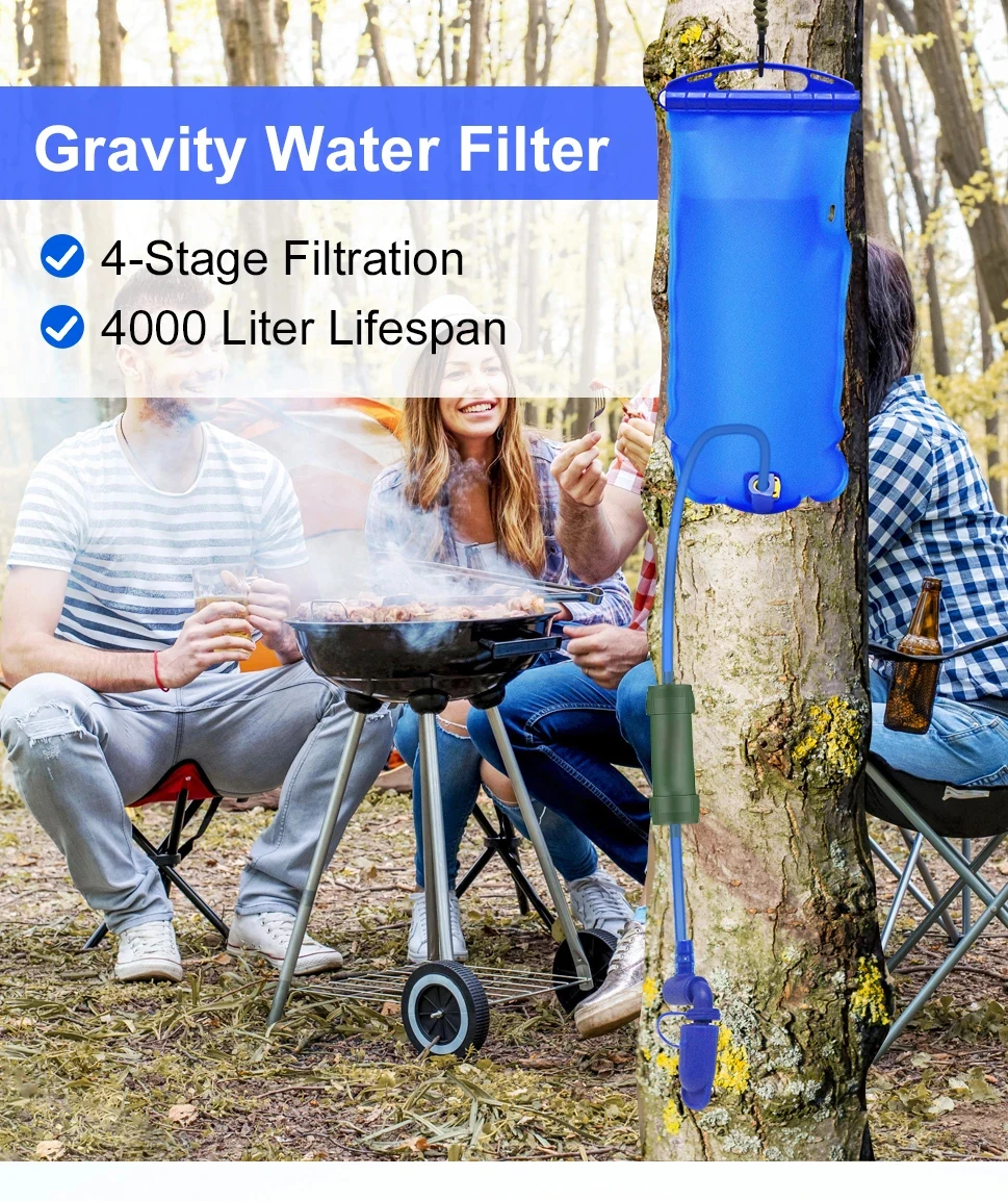 Outdoor Survival Water Filter Straw with Gravity Water Bag Filtration System Portable Water Purifier Emergency Accessories