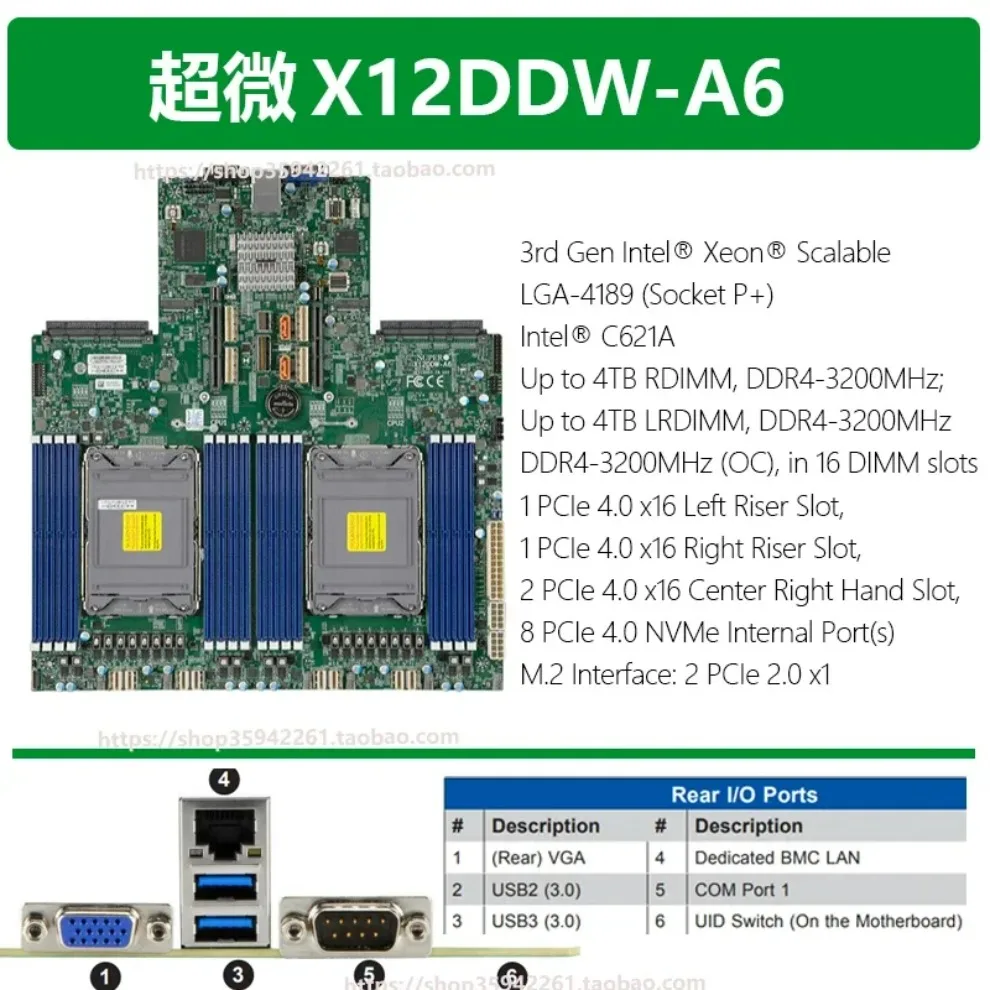 

Used For Supermicro X12DDW-A6 X12SPW-TF X12DPT-PT6 Dual channel 4189 pin C621A server main board