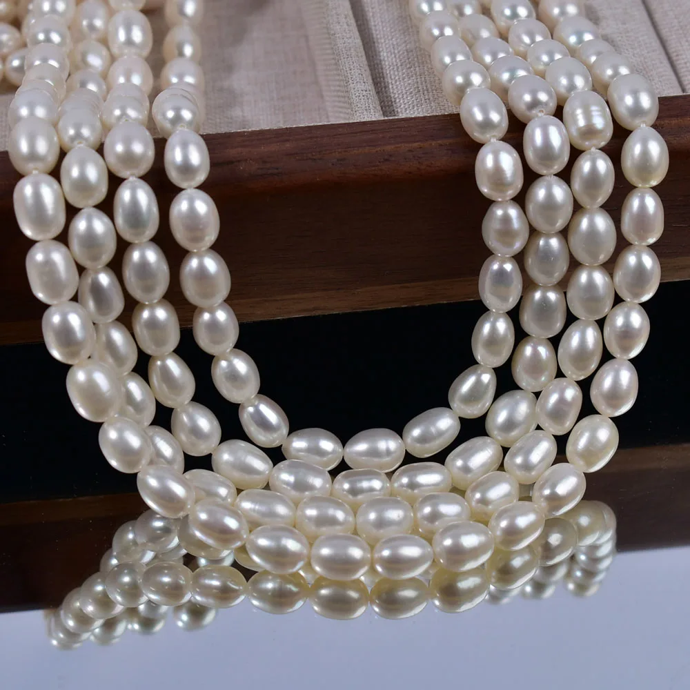 AAA لؤلؤ المياه العذبة الطبيعية فضفاض الخرز 7-8 مللي متر الأرز شكل الخرز لصنع المجوهرات عقد دي اي واي سوار المواد شبه النهائية #2