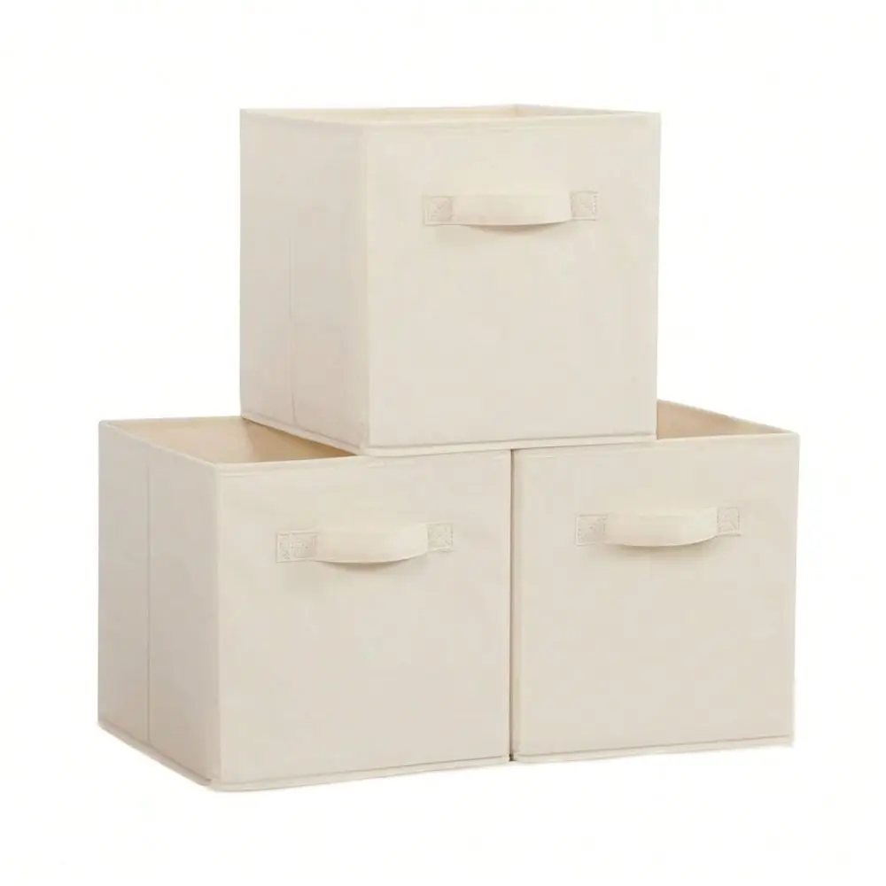 

Fabric Cube Storage Box With Handles, 11Inch Cubical Organizer For Closet, Service Room, Storage Room Beige Black Grey, 3 6 Pac