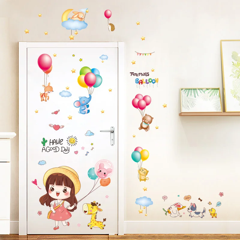 

Cartoon Girl Wall Sticker DIY Animals Balloons Wall Decals for Kids Rooms Baby Bedroom Children Nursery School Home Decoration