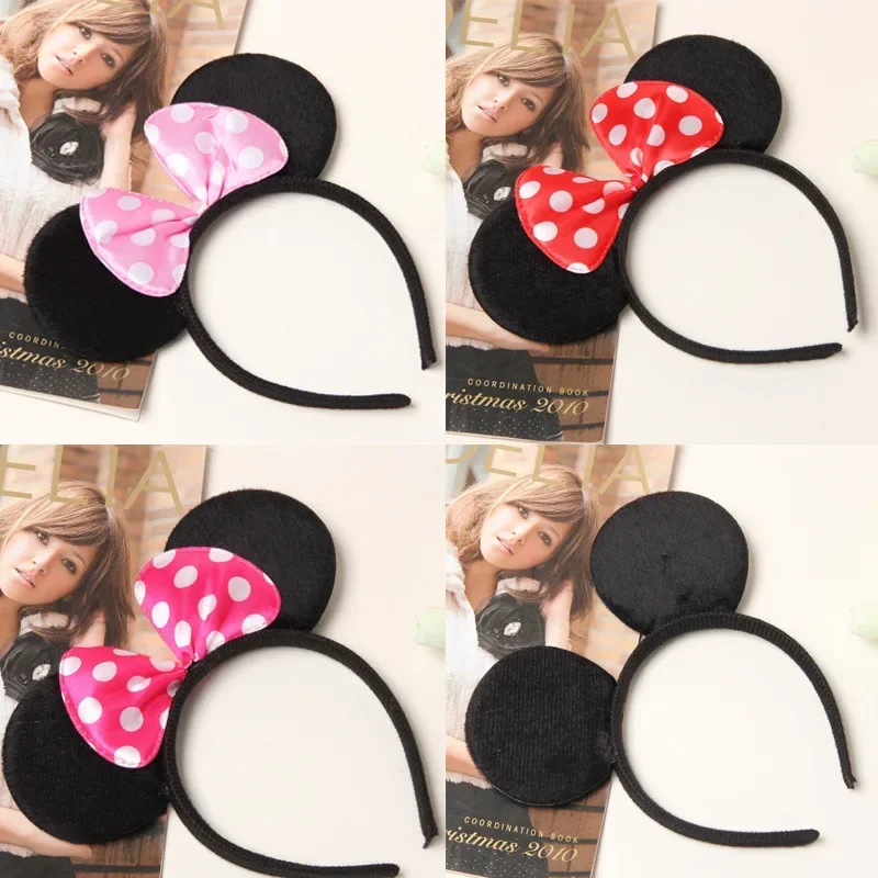 Bando telinga Minnie Mouse anak dewasa, ikat kepala aksesori kepala pita payet titik pesta ulang tahun anak perempuan