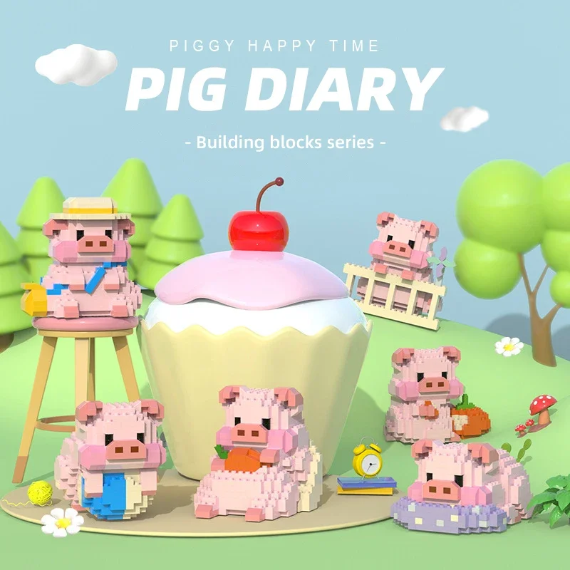 

Pig Diary Building Blocks Cartoon Mini Bricks Diy Puzzle Assembly Educational Toy Plastic Model Home Decoration Children Gift