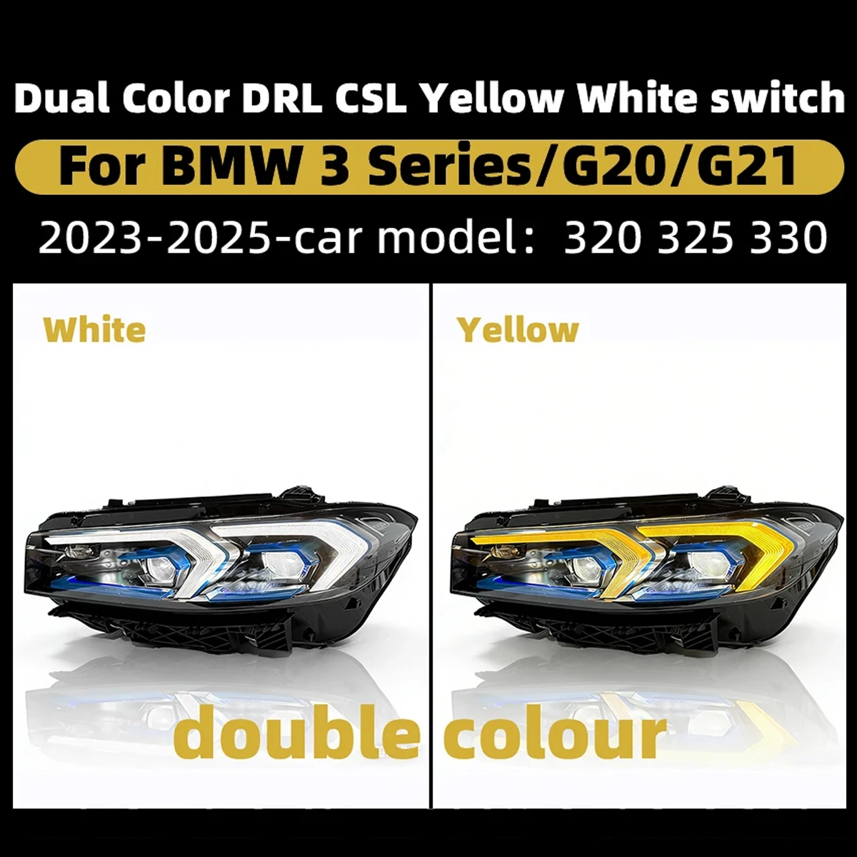 LED Headlight Assembly For BMW 3 Series G20 G21 2023-2025 Controlled White Yellow Switch DRL Plug And Play Car Accessories