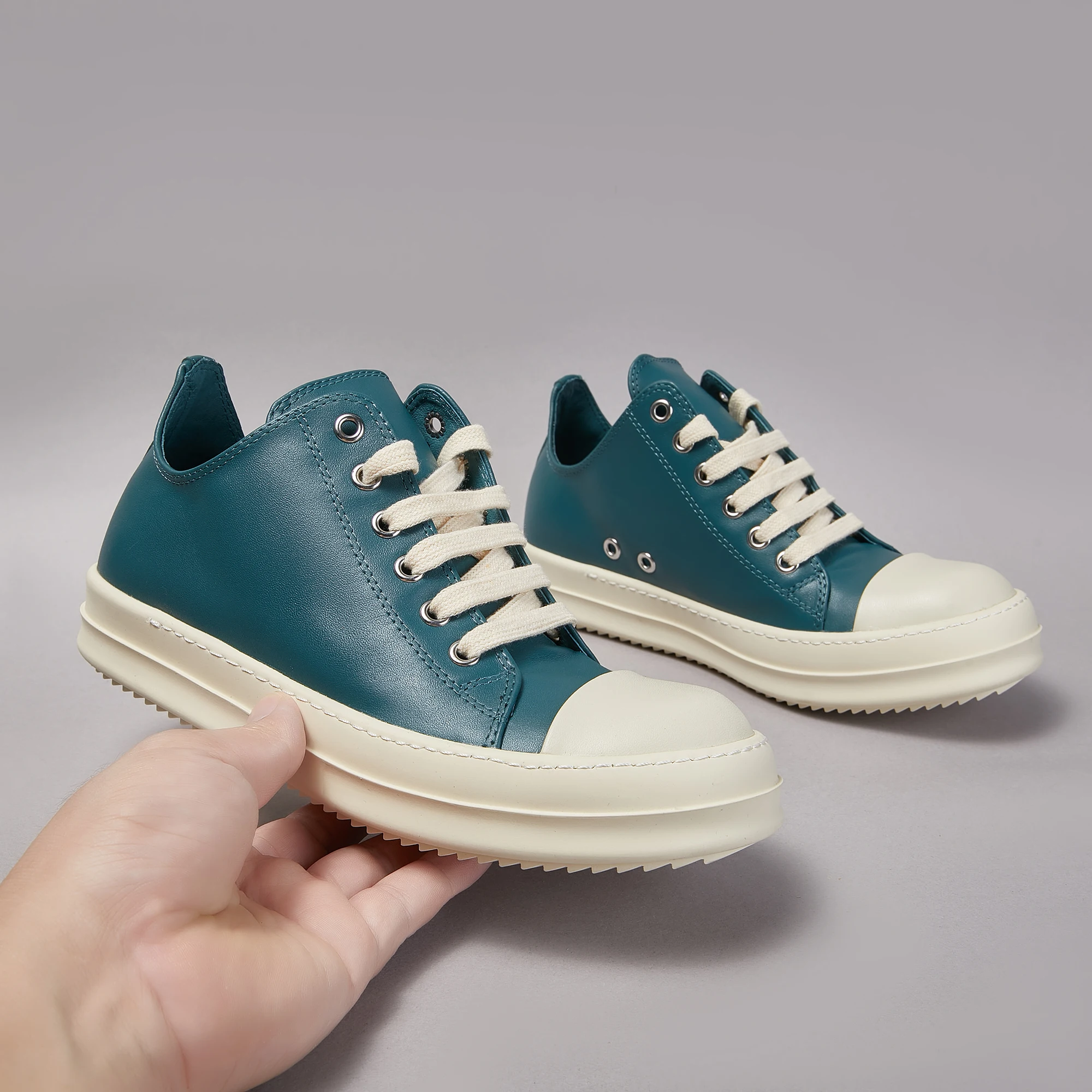 Brand Casual Men Shoe Low Top Leather Women Sneaker Quality Green Flat Ricks Luxury Lace Up Breathable Owens Designer Shoe