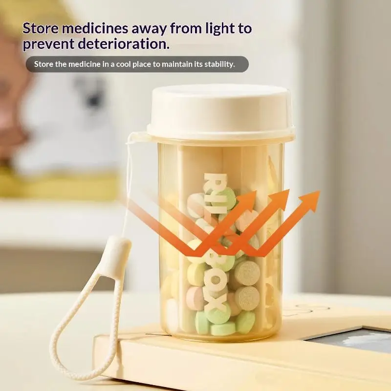 Portable Pill Box Travel Medicine Organizer Small Capsule Bottle Case with Compartments Keychain Tablet Holder for Purse Bag