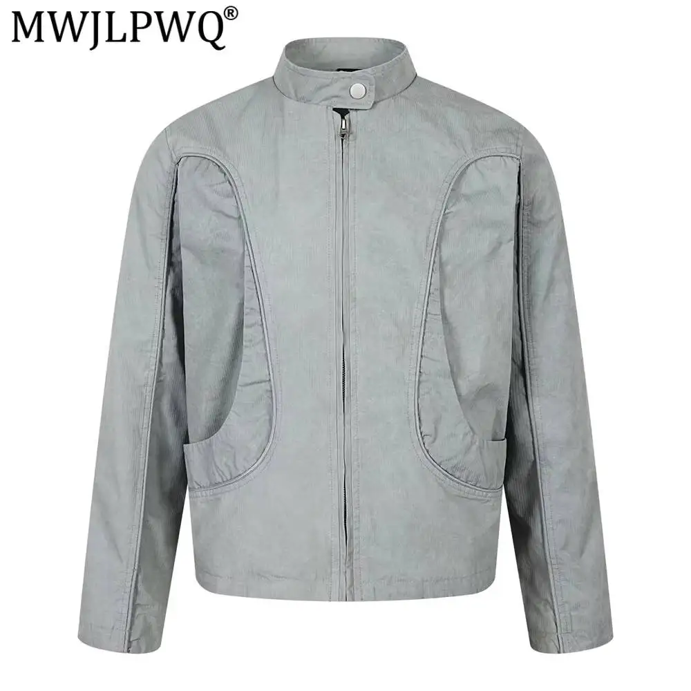 MWJLPWQ Heavy-Duty Large Deconstructed Design Jacket Men Spring Autumn Stand-Up Collar Loose Fit High Street Fashion Tops 17351