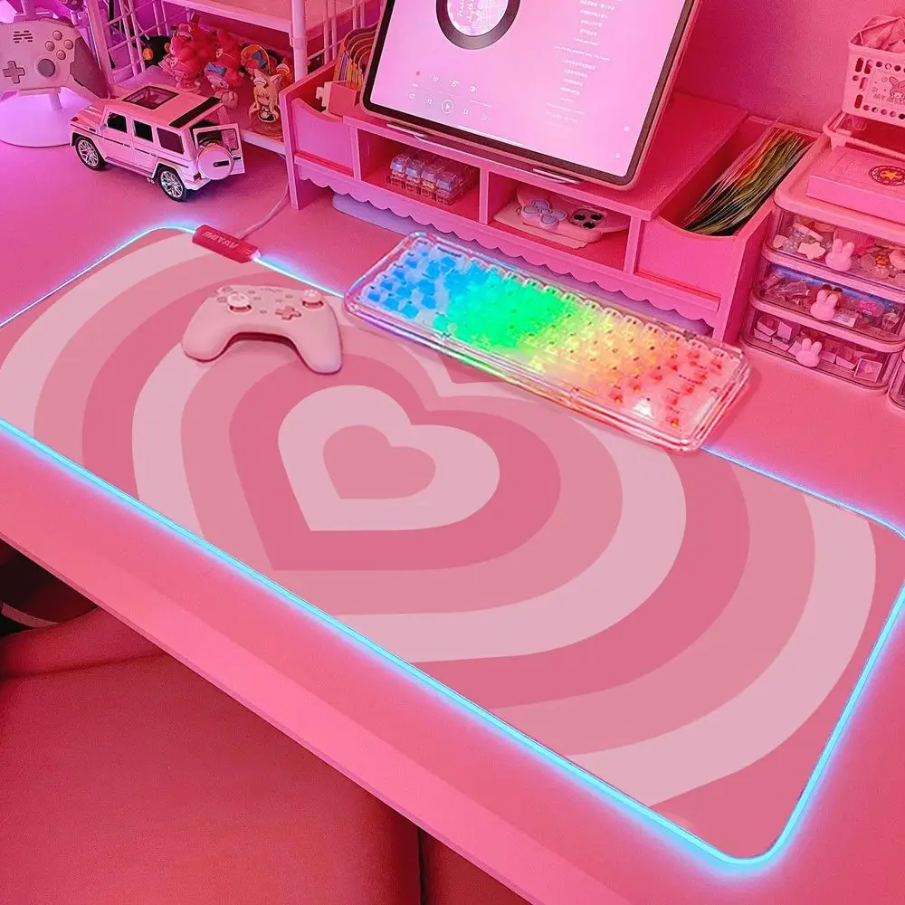 

Large 31.5x12 LED Illuminated Pink Love Heart Mouse Pad with Non-Slip Rubber Base for PC Gaming