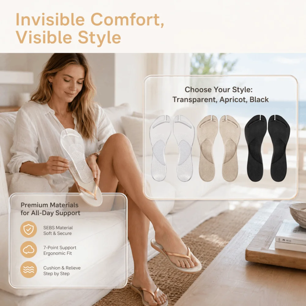 2 Pairs Foot Arch Flip Flop Insoles Light Weight Non-Slip Tabi Insoles Full Palm Feet Cushion Sandals Lining Feet Care